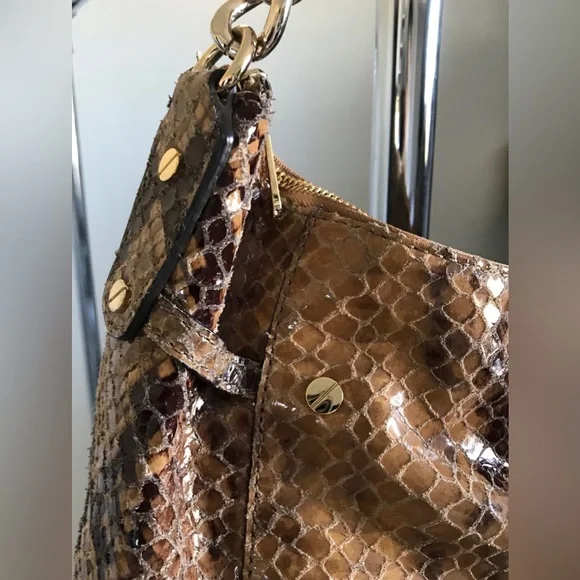 MICHAEL KORS Python Snake Brown Hobo Shoulder Handbag Purse - Picture 5 of 16